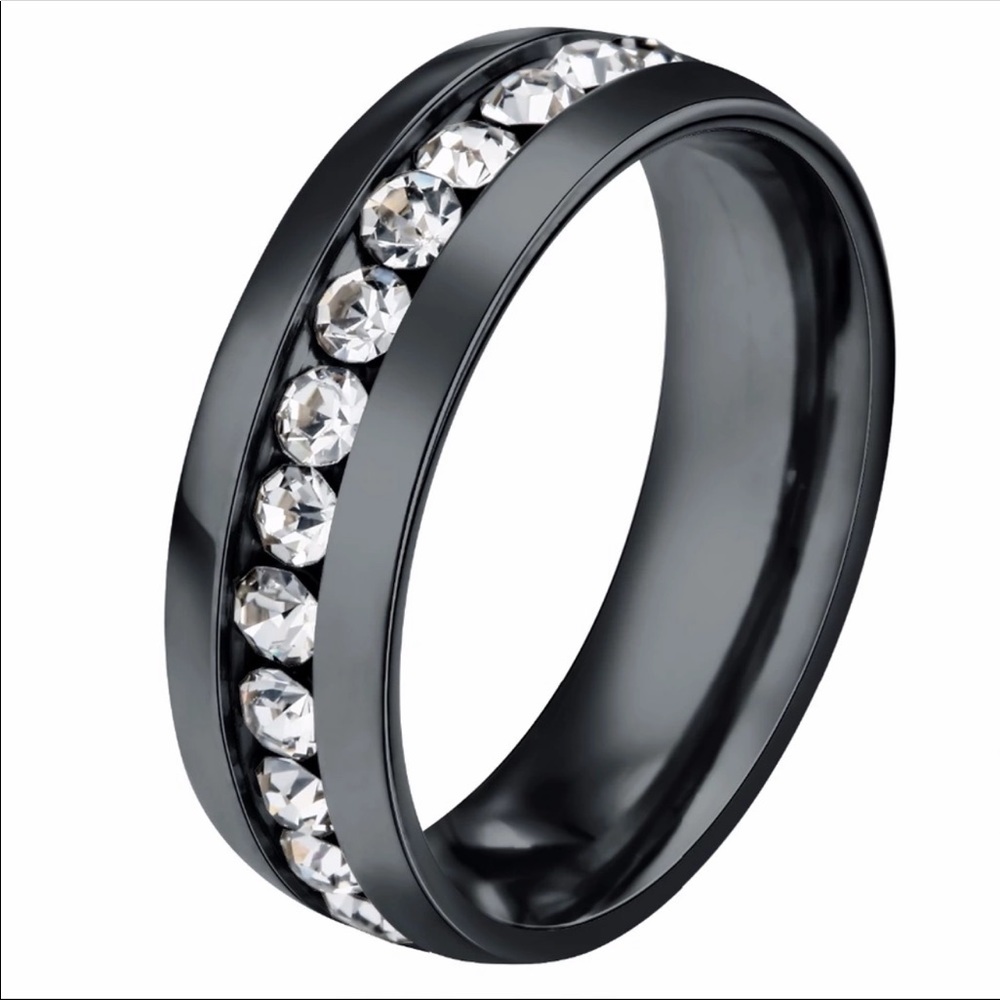 ELSEMODE Titanium Stainless Steel CZ Stone Ring - Picture 1 of 2